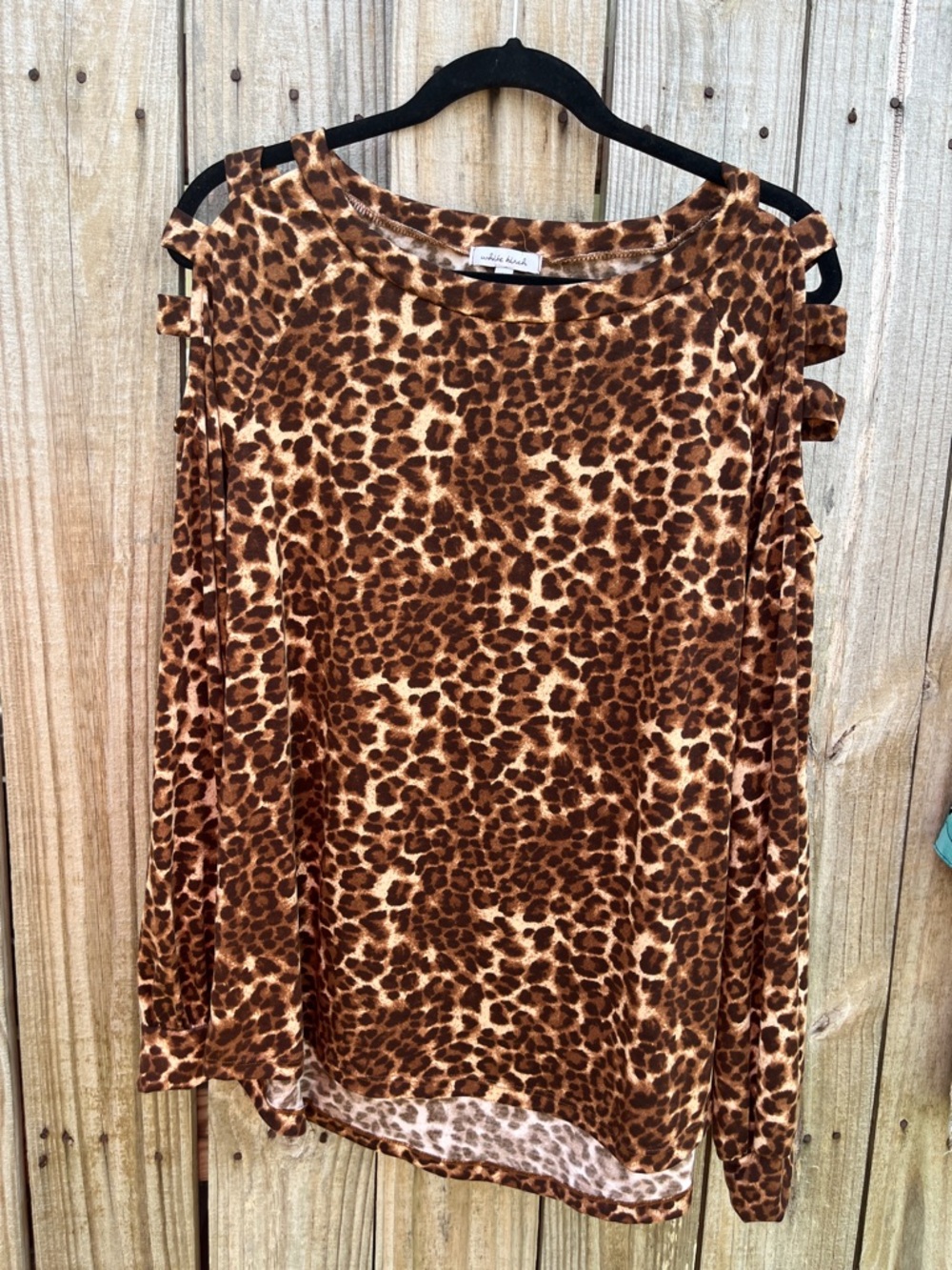 white birch Leopard Cold-Shoulder Long Sleeve Top - Brown